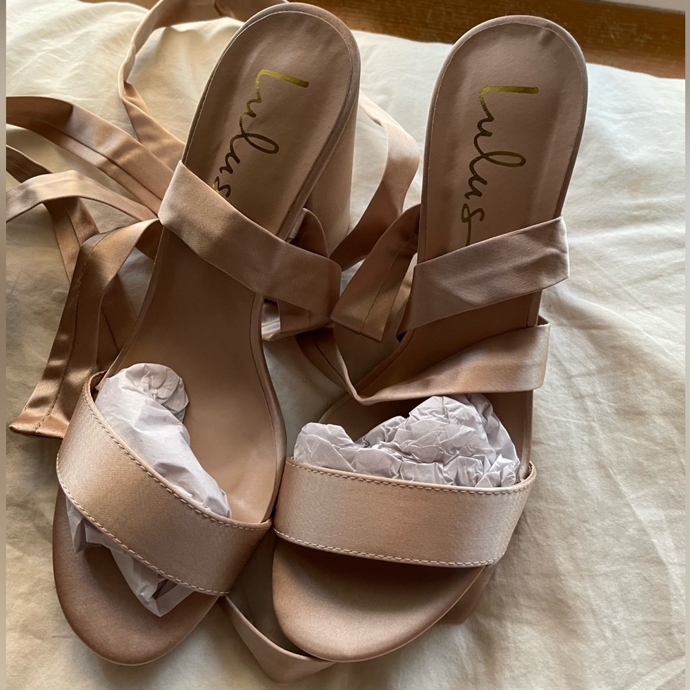 Lulu’s champagne tie heels BRAND NEW WITH BOX